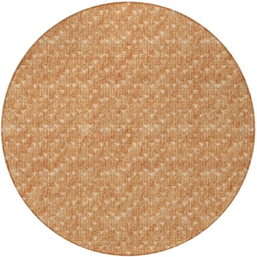 8' Round Bronze Round Geometric Washable Non Skid Indoor Outdoor Area Rug Photo 4