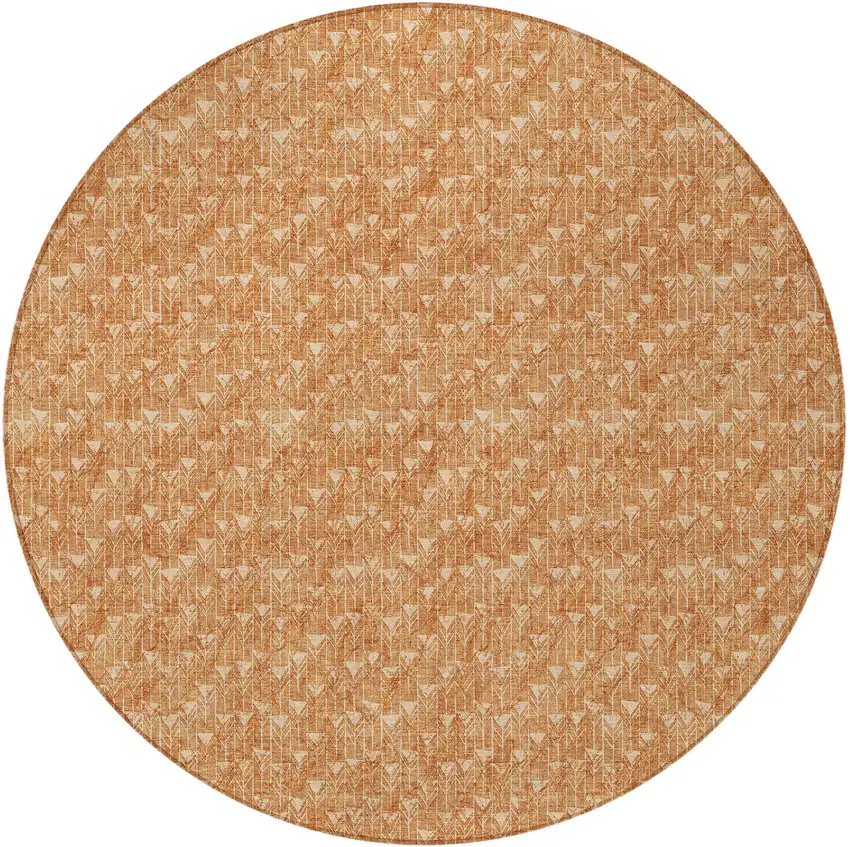 8' Round Bronze Round Geometric Washable Non Skid Indoor Outdoor Area Rug Photo 4
