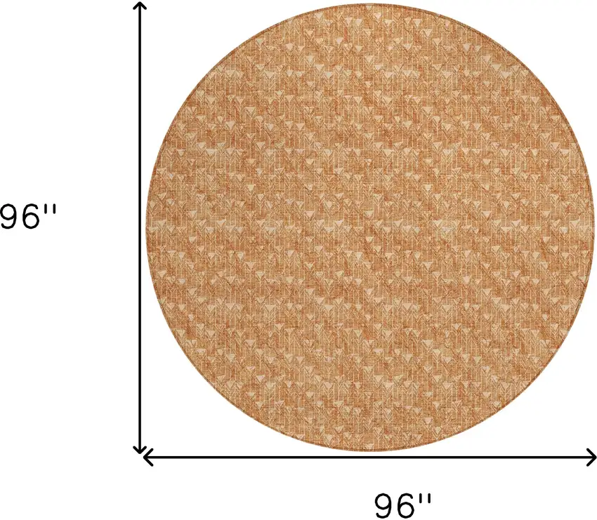 8' Round Bronze Round Geometric Washable Non Skid Indoor Outdoor Area Rug Photo 3