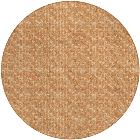 Bronze Round Geometric Washable Non Skid Indoor Outdoor Area Rug Photo 2