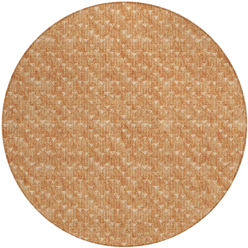 Bronze Round Geometric Washable Non Skid Indoor Outdoor Area Rug Photo 2