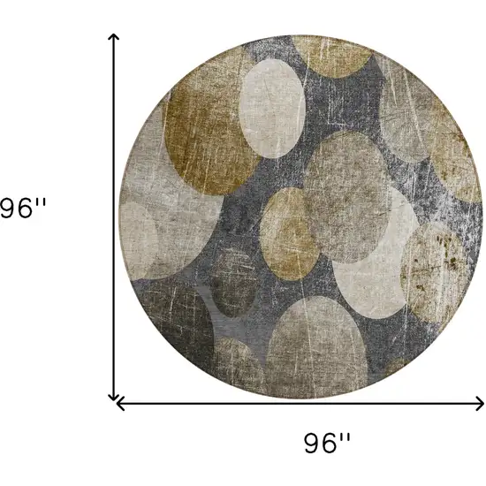 Brown Beige and Ivory Round Abstract Washable Non Skid Indoor Outdoor Area Rug Photo 3