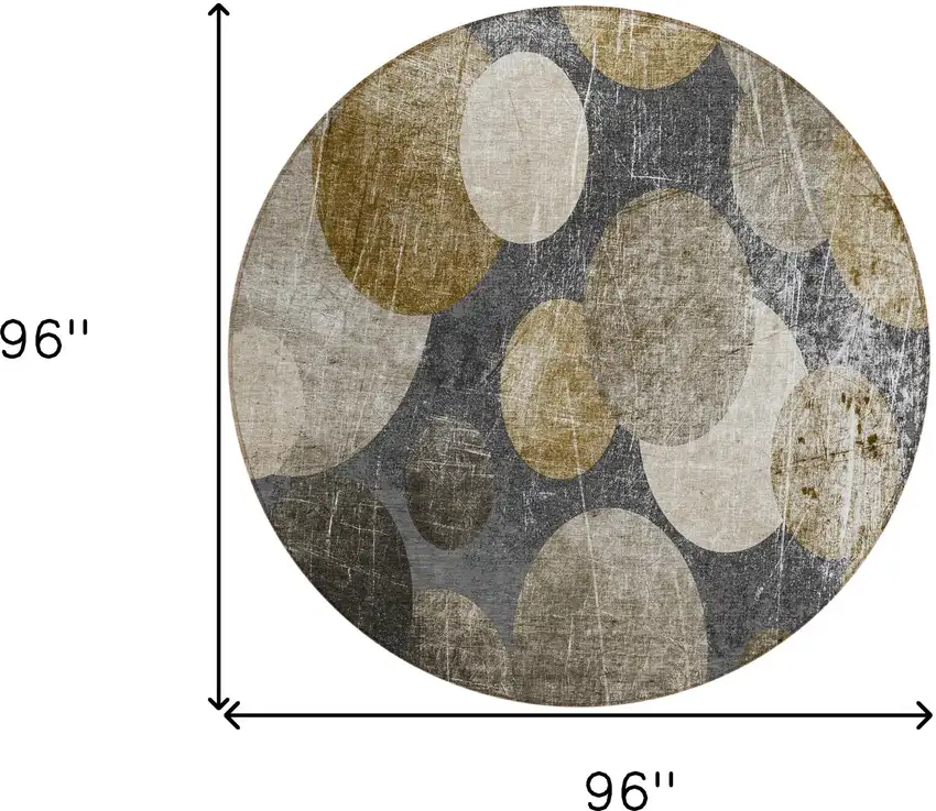 Brown Beige and Ivory Round Abstract Washable Non Skid Indoor Outdoor Area Rug Photo 3