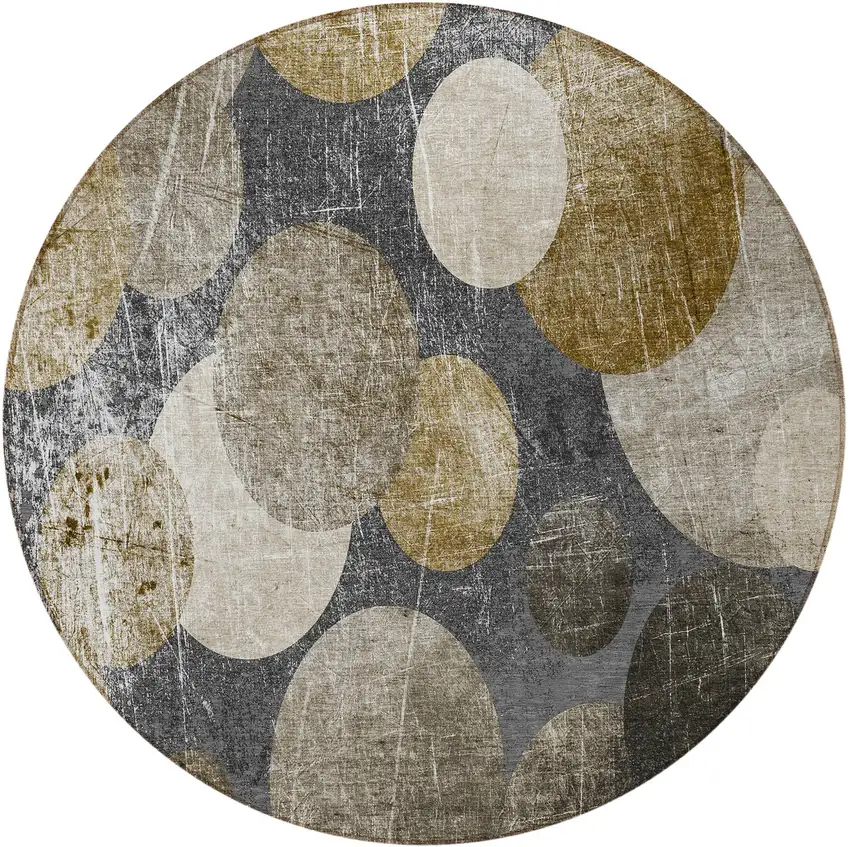 8' Round Brown Beige and Ivory Round Abstract Washable Non Skid Indoor Outdoor Area Rug Photo 3