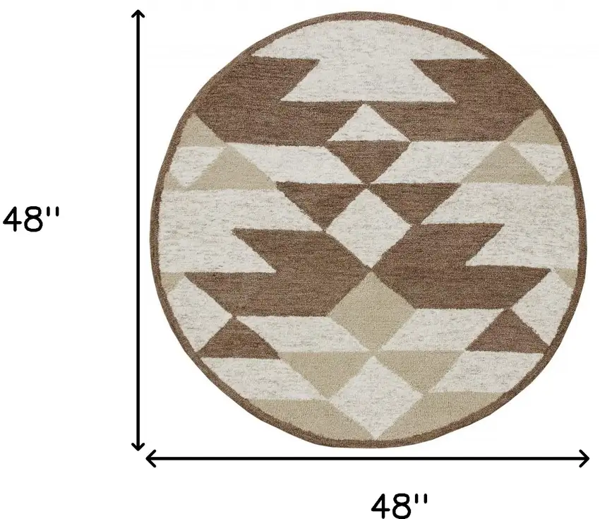 4' Round Brown Bohemian Geometric Area Rug Photo 8