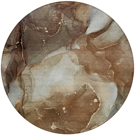 8' Round Brown Round Abstract Washable Non Skid Indoor Outdoor Area Rug Photo 4