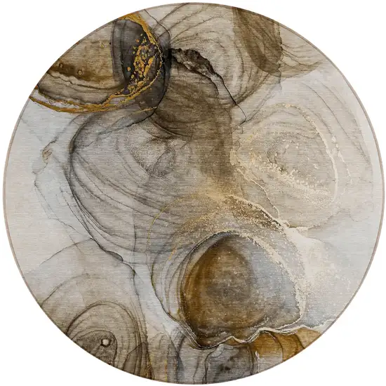 8' Round Brown Round Abstract Washable Non Skid Indoor Outdoor Area Rug Photo 2