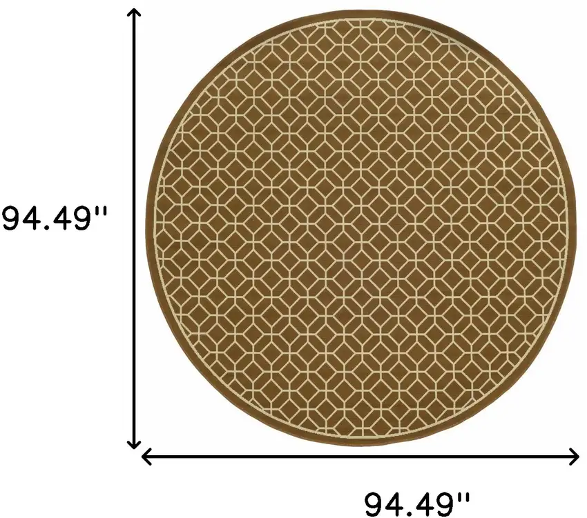 8' Round Brown Round Geometric Stain Resistant Indoor Outdoor Area Rug Photo 4