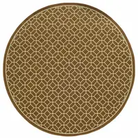 Photo of 8' Round Brown Round Geometric Stain Resistant Indoor Outdoor Area Rug