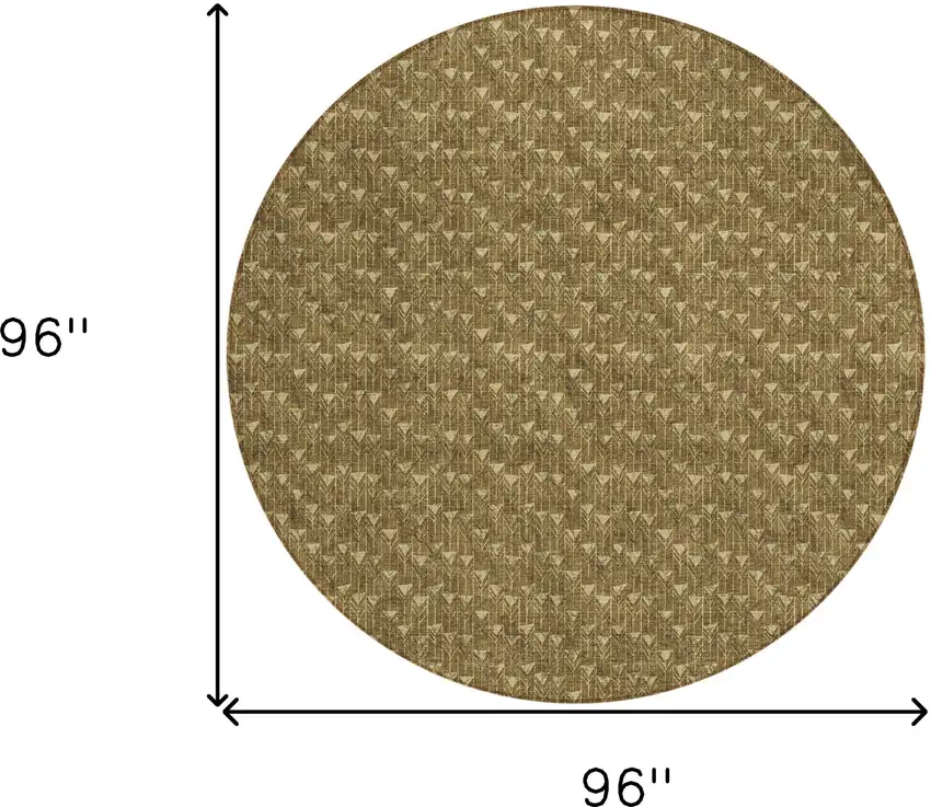 8' Round Brown Round Geometric Washable Non Skid Indoor Outdoor Area Rug Photo 3