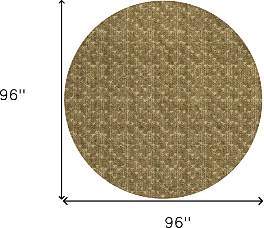 8' Round Brown Round Geometric Washable Non Skid Indoor Outdoor Area Rug Photo 3