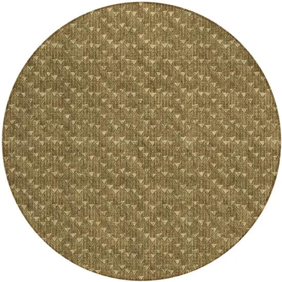 Brown Round Geometric Washable Non Skid Indoor Outdoor Area Rug Photo 2