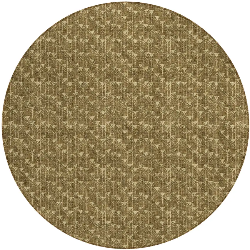 Brown Round Geometric Washable Non Skid Indoor Outdoor Area Rug Photo 2
