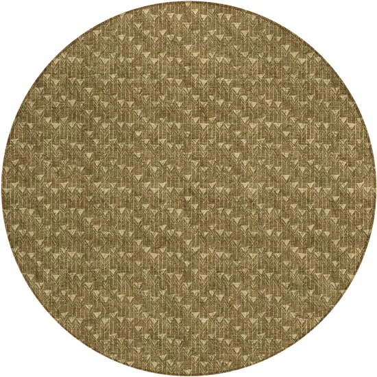 Brown Round Geometric Washable Non Skid Indoor Outdoor Area Rug Photo 2