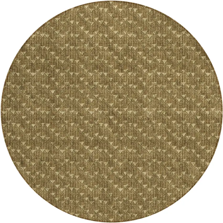 Brown Round Geometric Washable Non Skid Indoor Outdoor Area Rug Photo 2