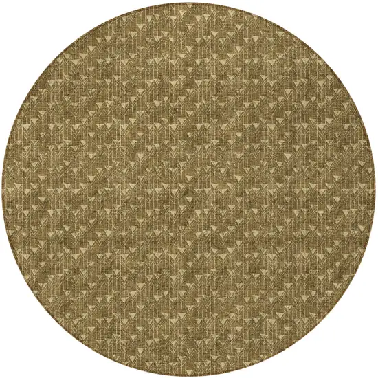 Brown Round Geometric Washable Non Skid Indoor Outdoor Area Rug Photo 4