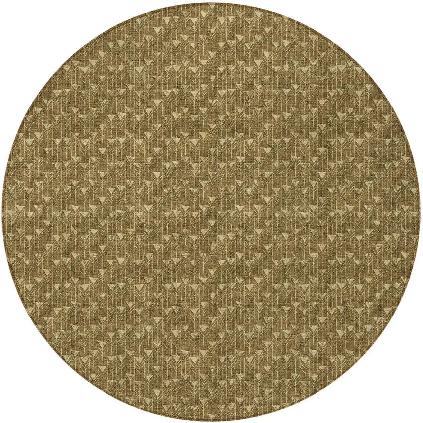 Brown Round Geometric Washable Non Skid Indoor Outdoor Area Rug Photo 4