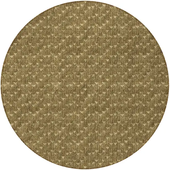 Brown Round Geometric Washable Non Skid Indoor Outdoor Area Rug Photo 4