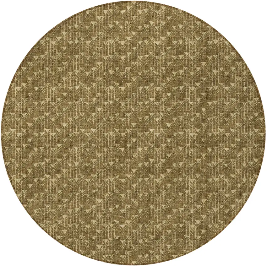 Brown Round Geometric Washable Non Skid Indoor Outdoor Area Rug Photo 4