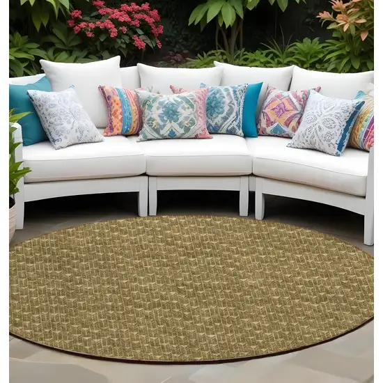 Brown Round Geometric Washable Non Skid Indoor Outdoor Area Rug Photo 1