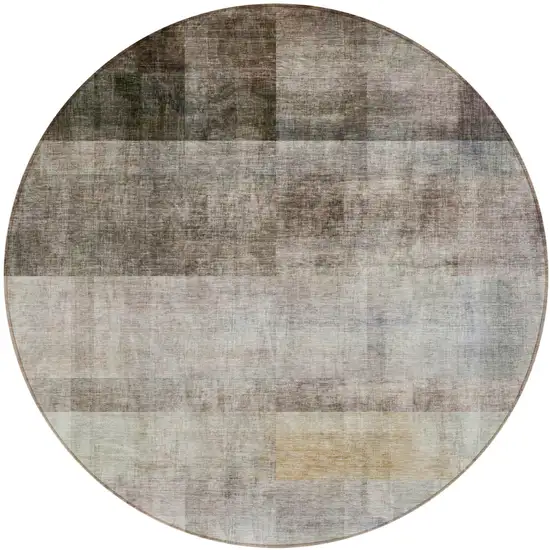 Brown Round Ombre Washable Non Skid Indoor Outdoor Area Rug Photo 2