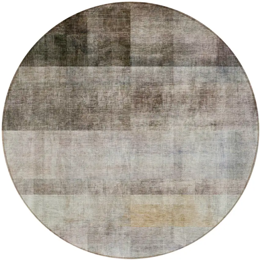 Brown Round Ombre Washable Non Skid Indoor Outdoor Area Rug Photo 2