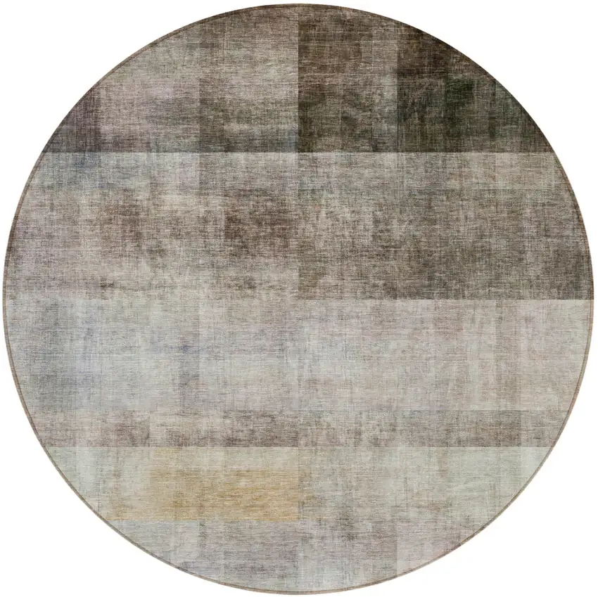 8' Round Brown Round Ombre Washable Non Skid Indoor Outdoor Area Rug Photo 4