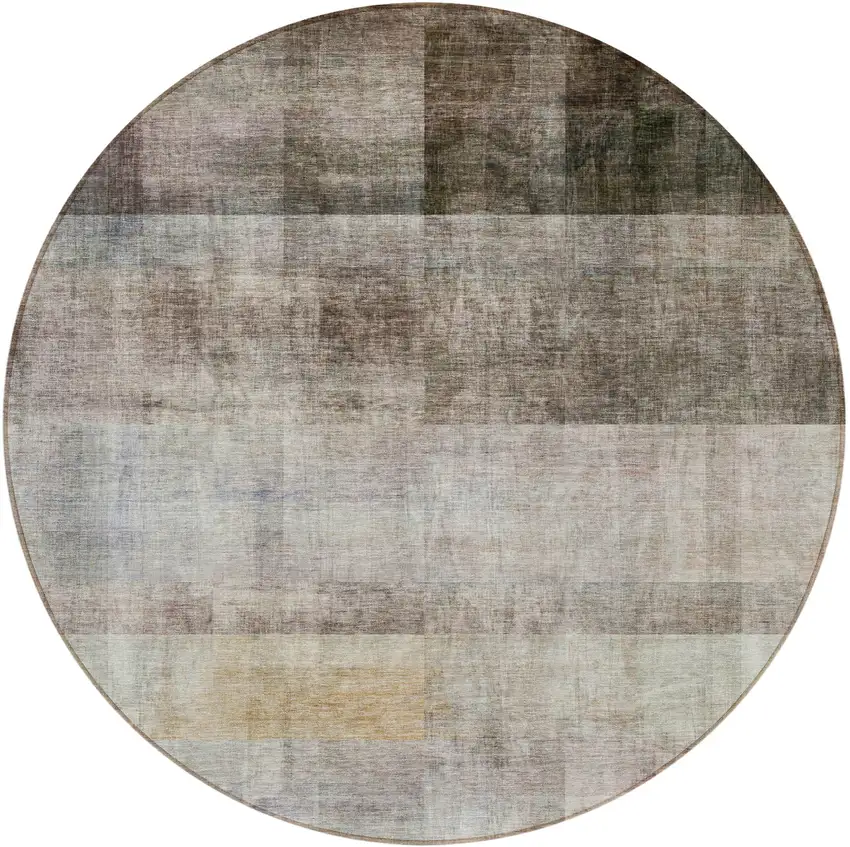 8' Round Brown Round Ombre Washable Non Skid Indoor Outdoor Area Rug Photo 4