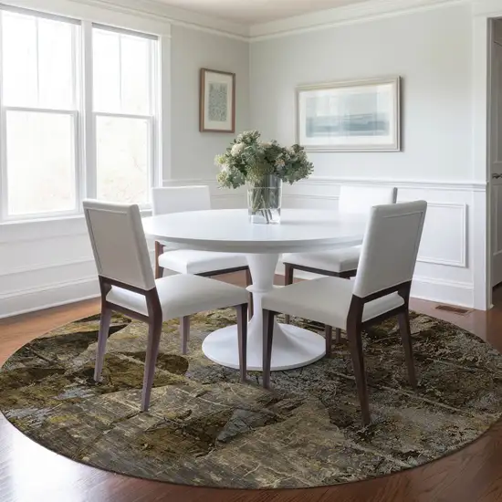 Brown Terracotta and Gray Round Floral Washable Non Skid Indoor Outdoor Area Rug Photo 9