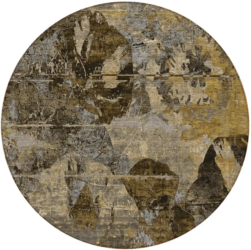Brown Terracotta and Gray Round Floral Washable Non Skid Indoor Outdoor Area Rug Photo 5