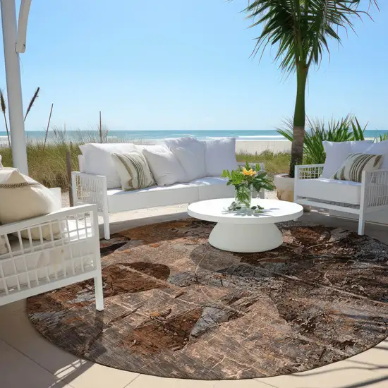 Brown Terracotta and Gray Round Floral Washable Non Skid Indoor Outdoor Area Rug Photo 8