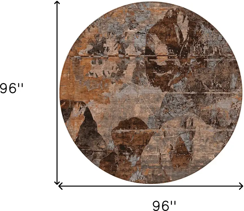 Brown Terracotta and Gray Round Floral Washable Non Skid Indoor Outdoor Area Rug Photo 3