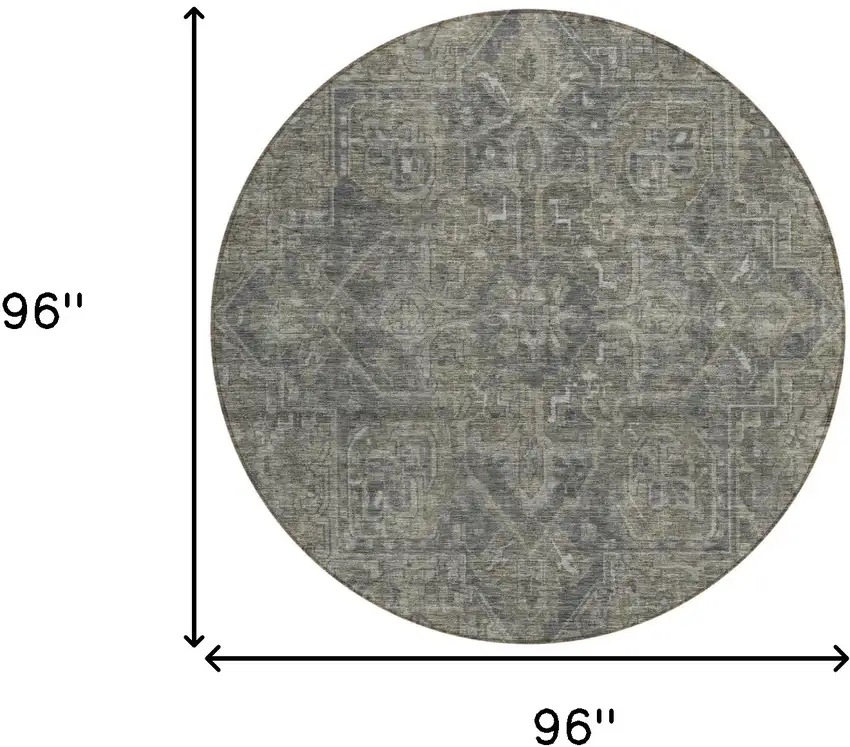 Brown and Black Round Oriental Washable Non Skid Indoor Outdoor Area Rug Photo 3