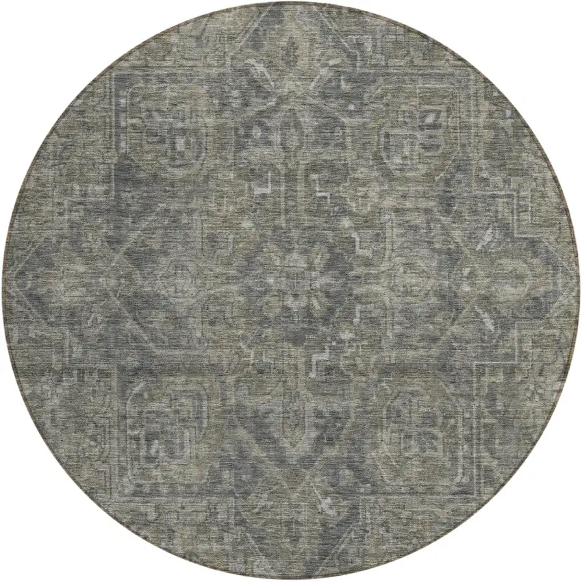 Brown and Black Round Oriental Washable Non Skid Indoor Outdoor Area Rug Photo 2