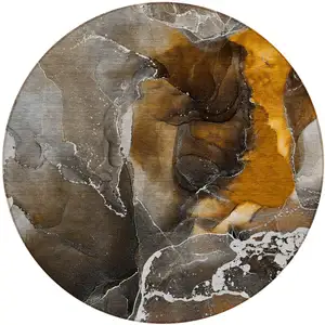 Photo of 8' Round Brown and Gray Round Abstract Washable Non Skid Indoor Outdoor Area Rug