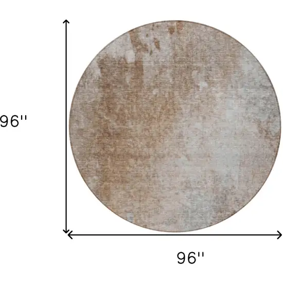 Brown and Off White Round Abstract Washable Non Skid Indoor Outdoor Area Rug Photo 7
