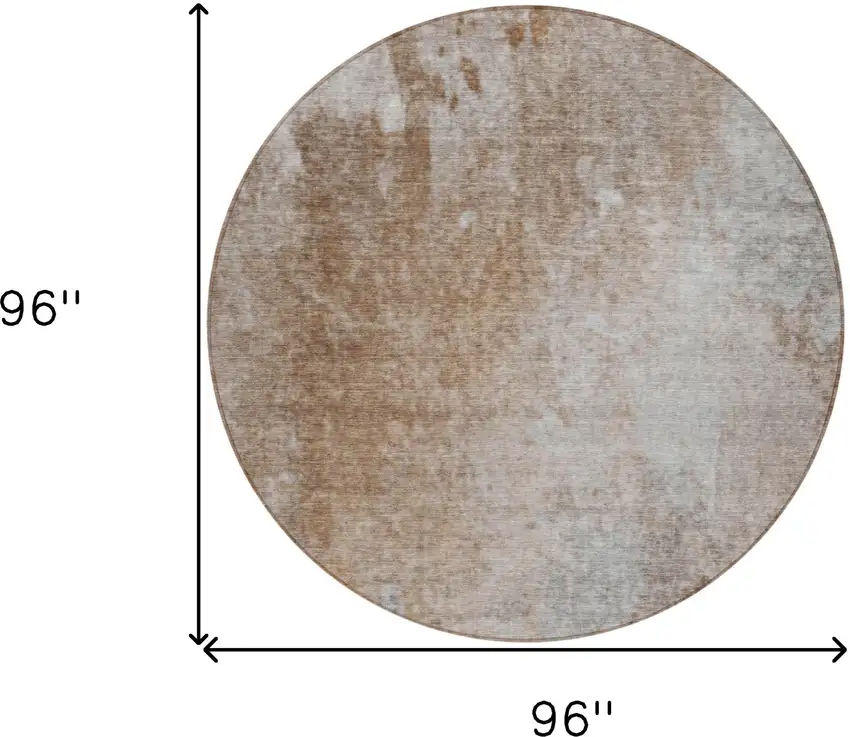 Brown and Off White Round Abstract Washable Non Skid Indoor Outdoor Area Rug Photo 7