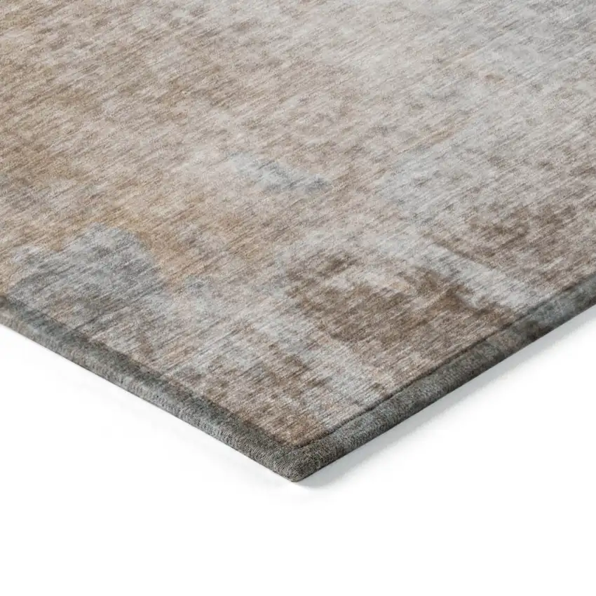 Brown and Off White Round Abstract Washable Non Skid Indoor Outdoor Area Rug Photo 6