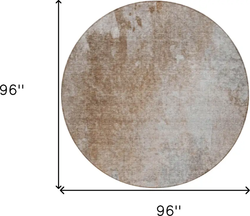 8' Round Brown and Off White Round Abstract Washable Non Skid Indoor Outdoor Area Rug Photo 3