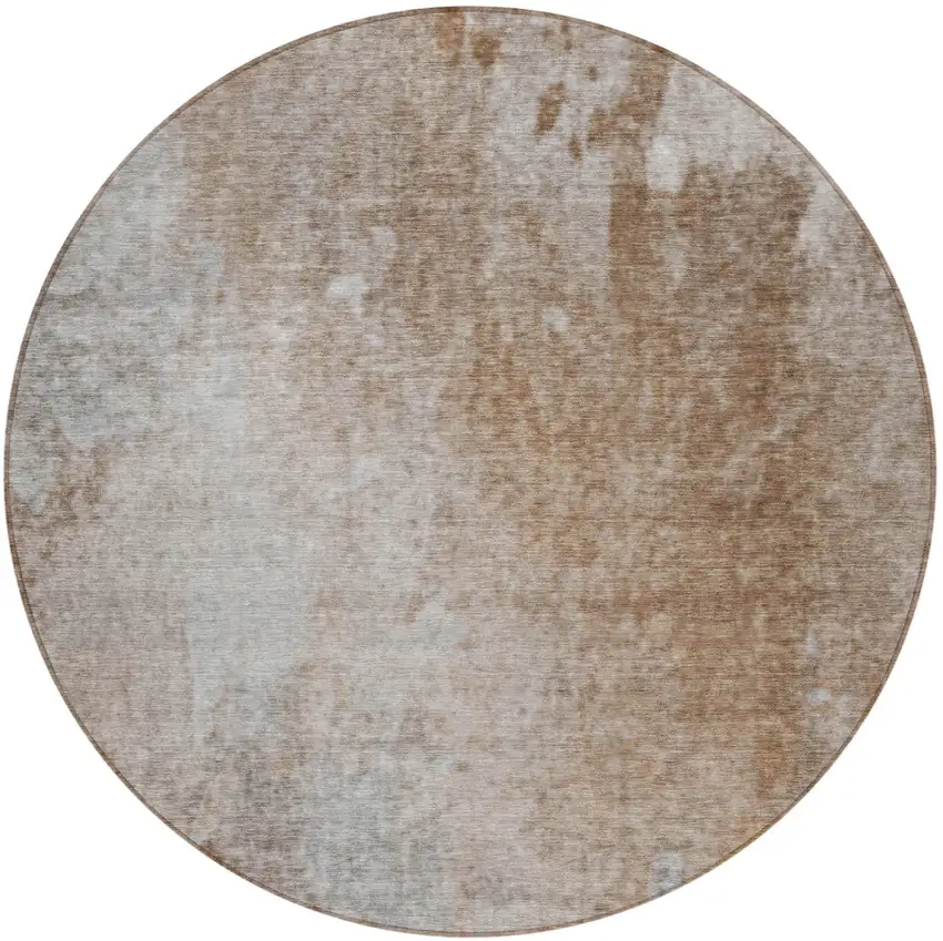 Brown and Off White Round Abstract Washable Non Skid Indoor Outdoor Area Rug Photo 4