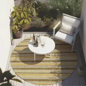 Photo of 8' Round Brown and Orange Round Striped Washable Non Skid Indoor Outdoor Area Rug
