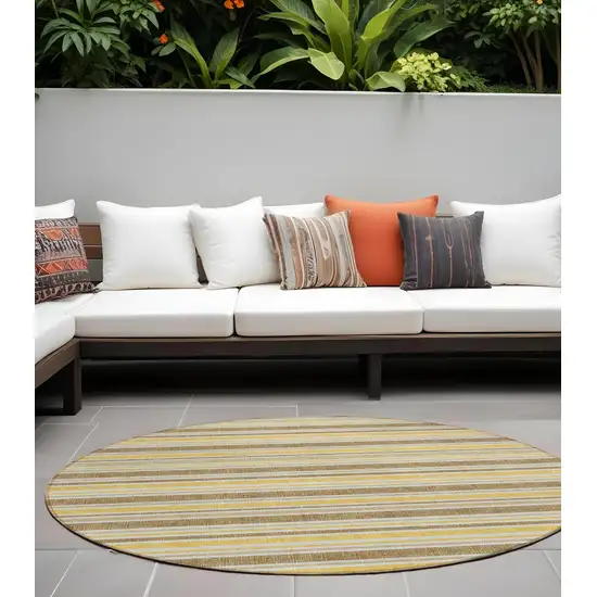 Brown and Orange Round Striped Washable Non Skid Indoor Outdoor Area Rug Photo 1
