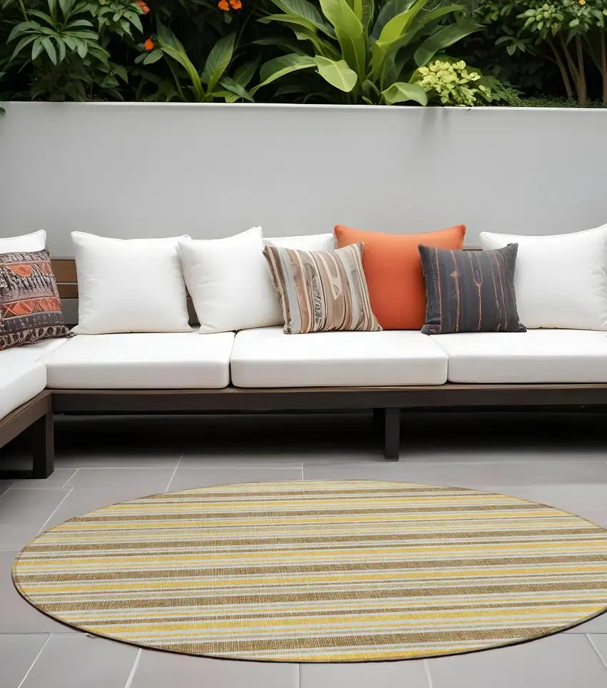 Brown and Orange Round Striped Washable Non Skid Indoor Outdoor Area Rug Photo 1