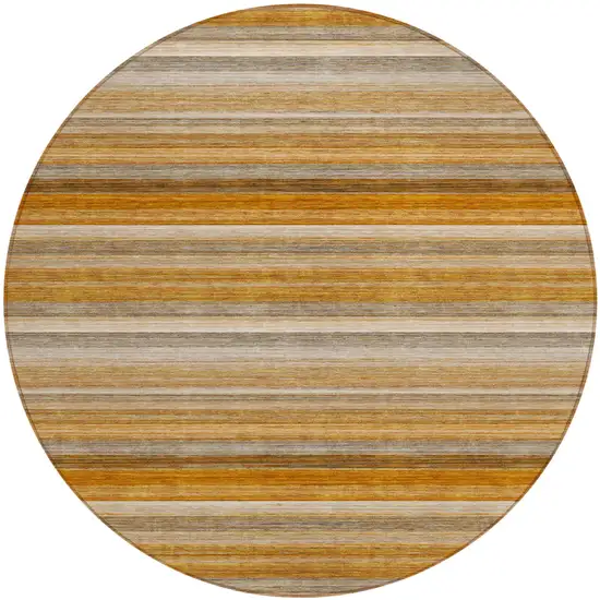 8' Round Brown and Orange Round Striped Washable Non Skid Indoor Outdoor Area Rug Photo 2