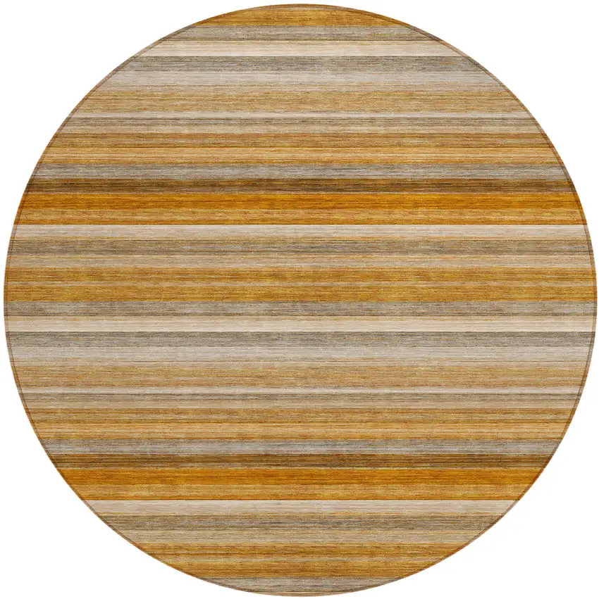 8' Round Brown and Orange Round Striped Washable Non Skid Indoor Outdoor Area Rug Photo 2
