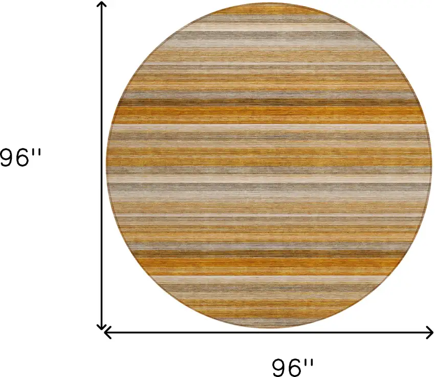 8' Round Brown and Orange Round Striped Washable Non Skid Indoor Outdoor Area Rug Photo 3
