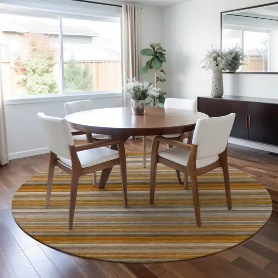 Brown and Orange Round Striped Washable Non Skid Indoor Outdoor Area Rug Photo 9