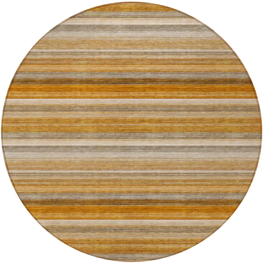 Brown and Orange Round Striped Washable Non Skid Indoor Outdoor Area Rug Photo 4