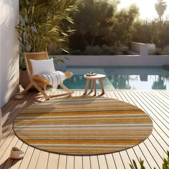 Brown and Orange Round Striped Washable Non Skid Indoor Outdoor Area Rug Photo 8