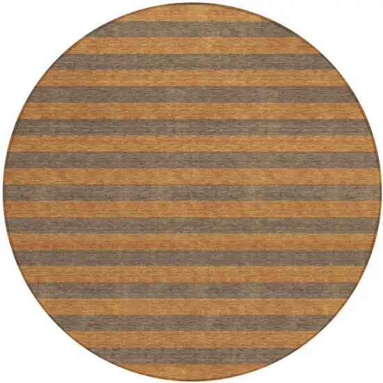 Brown and Tan Round Striped Washable Non Skid Indoor Outdoor Area Rug Photo 2